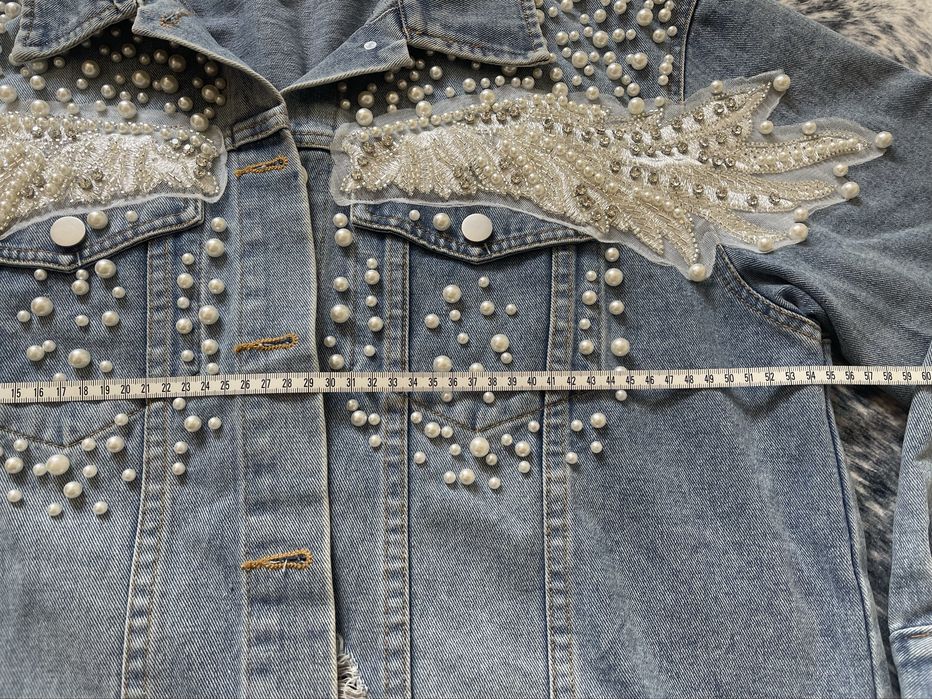Дънково яке с перли и камъни