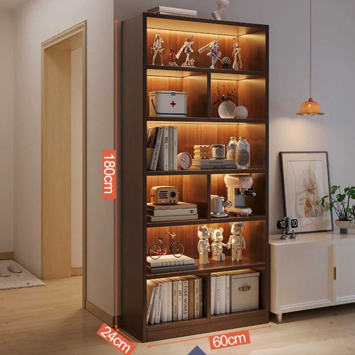 Bibliotecă cu 6 rafturi deschise, cadru lemn – alb/stejar negru