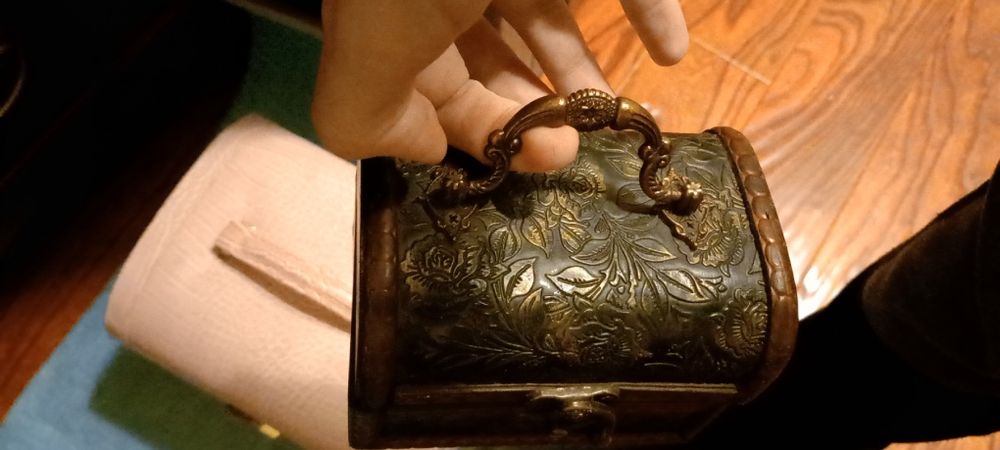 Cutie mica lemn piele