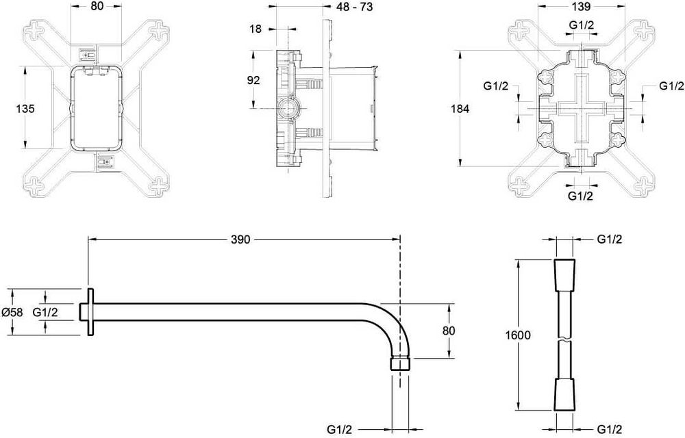 Вграден душ комплект Jacob Delafon MODULO E30758-CP – rain Ø25