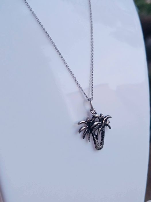 Colier/lanț și pandantiv vechi, argint 925, pandantiv in forma palmier