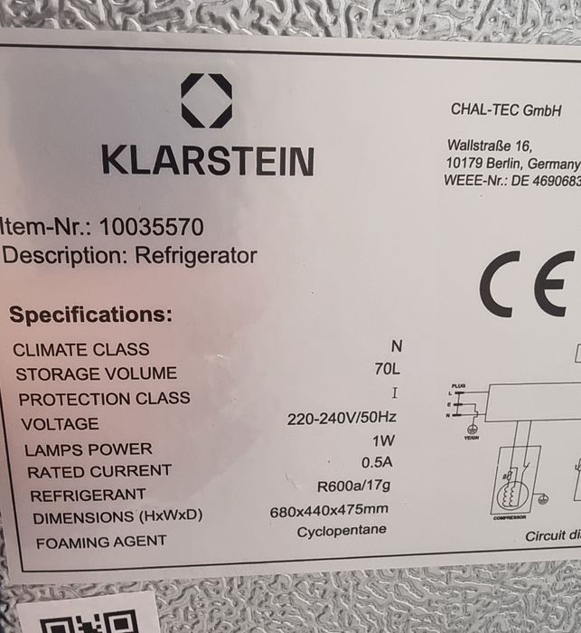 Ретро хладилна витрина Klarstein 70L