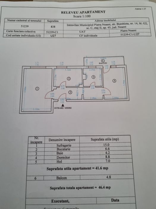 Vând apartament 2 camere precista str burebista