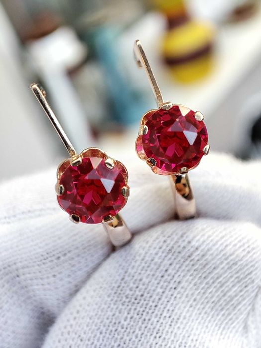 Cercei Aur 14K 583 Rusia Rusesti Rusesc Cercei Retro Cu Rubelit