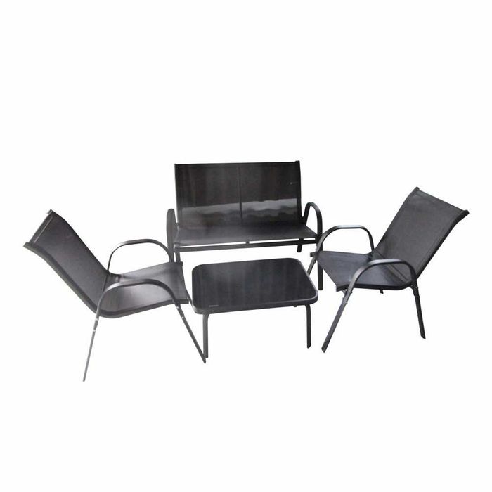 Set canapea + doua scaune + o masa, negru, pentru terasa sau gradina