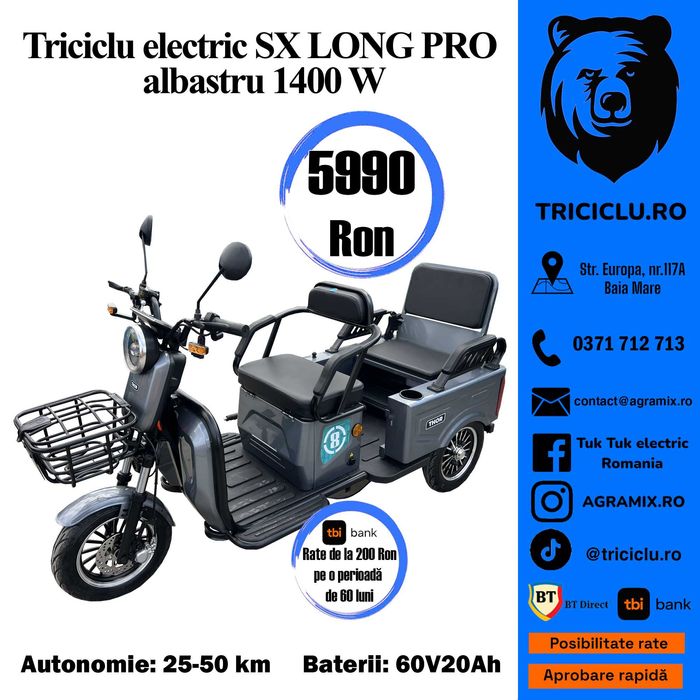 Triciclu electric SX LONG PRO NOU omologabil