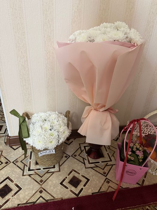 Букет 21 шт белые хризантемы