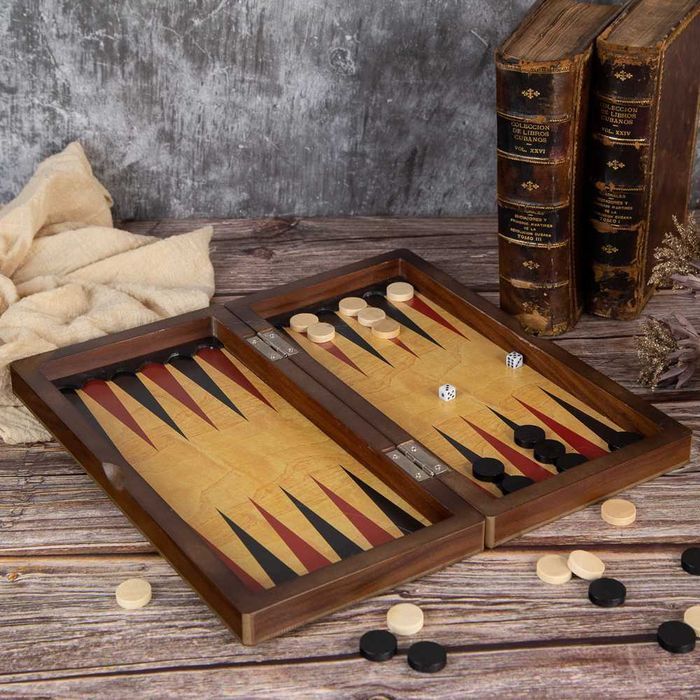 Нов Шах и Табла Дървени Коплект Настолна Егра 30х15см