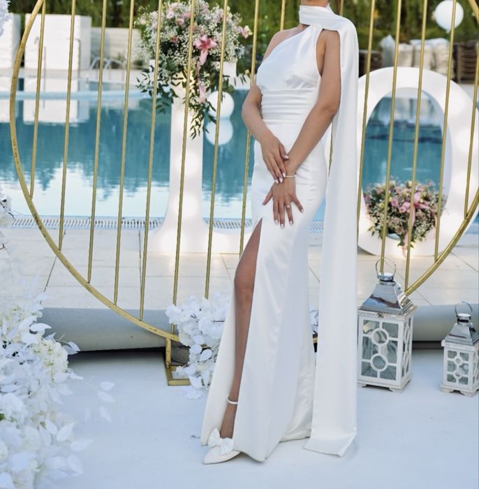 Rochie cununie ivory din mătase satinată