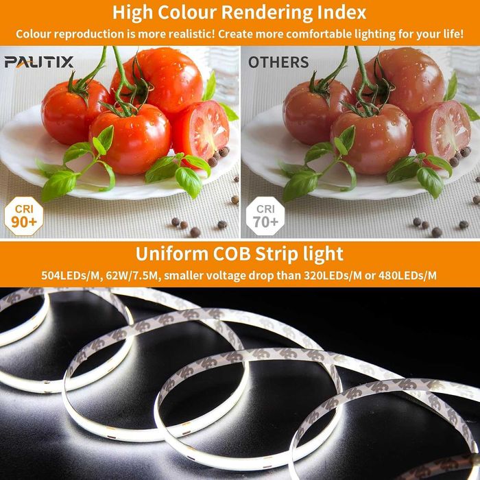 PAUTIX COB LED лента 504 LED/m, 7.5 м комплект със смарт дистанционно и захранване