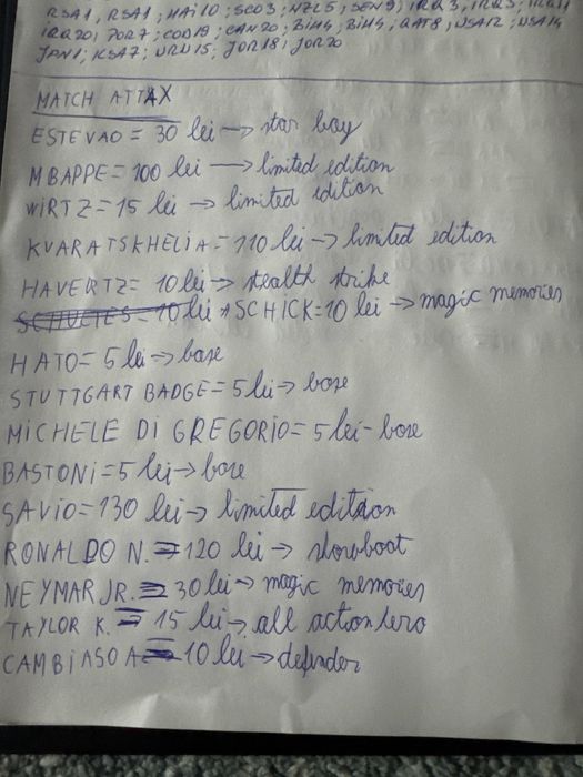 Cartonase Match Attax se pot vinde ma bucata sau pe toate