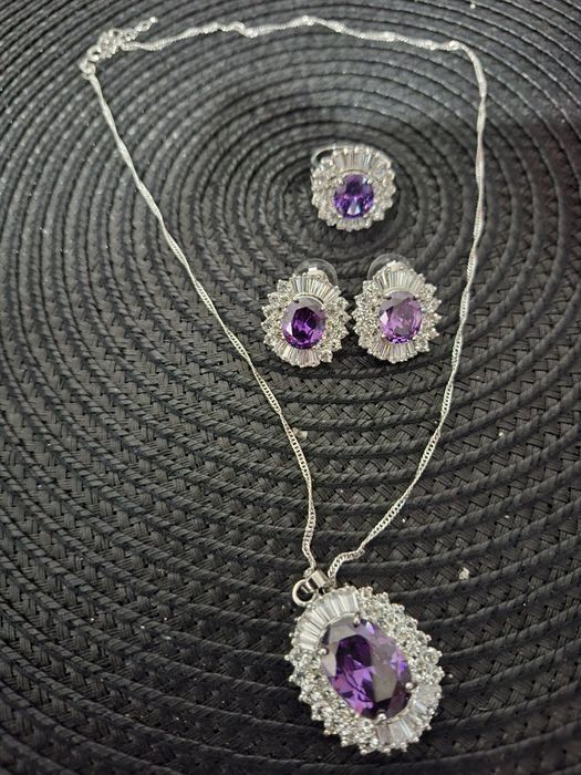 Set colier argint 925 inel cercei cu ametist