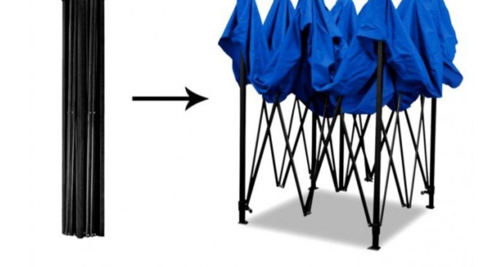 Cort Pavilion 3x3m Albastru Pliabil Cadru Metal pentru Curte, Gradina,