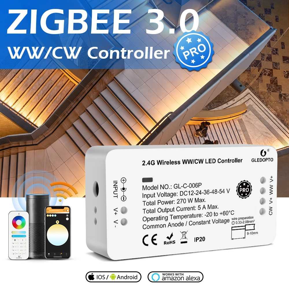 Zigbee Led контроллер Gledopto светодиодных лент CCT, Tuya, Smart Life ...