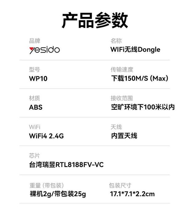 Yesido WP10 Беспроводной Wi-Fi4 USB 2.4G адаптер с для ПК и ноутбуков