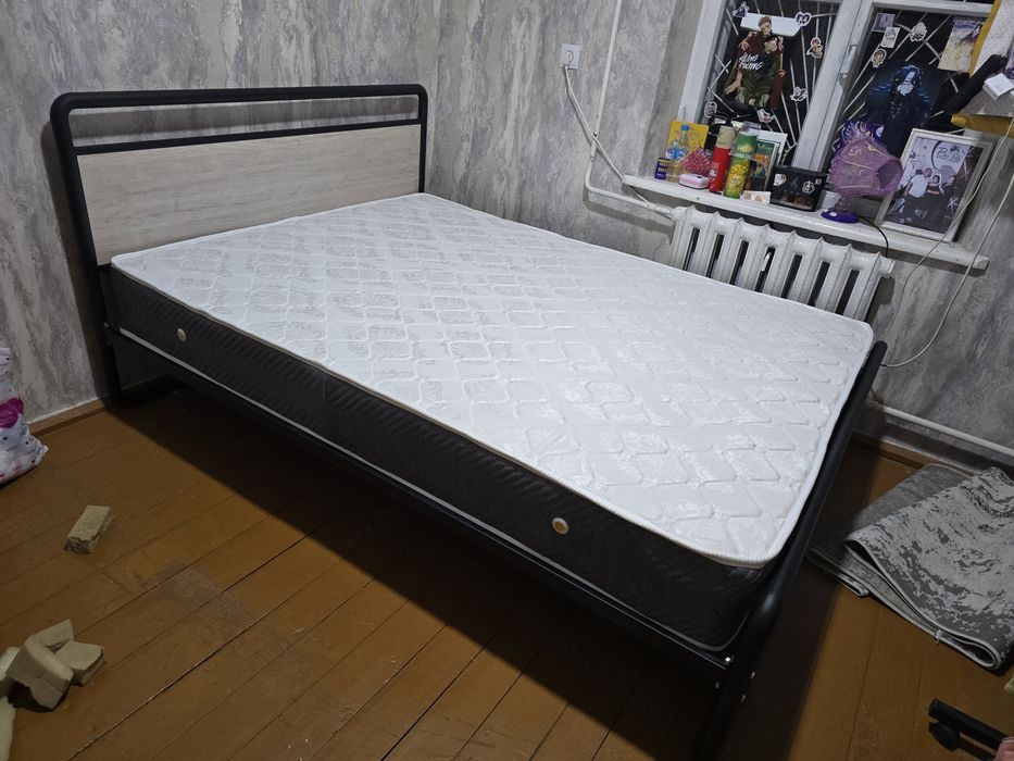 Модель: GLORIYA.    Металлическая Двуспальная кровать. Темир Калават