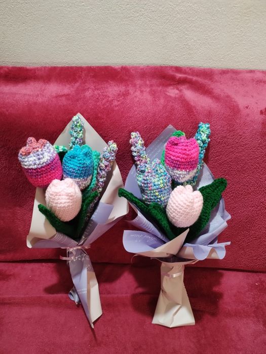 Genți, flori, buchete de flori crosetate, handmade