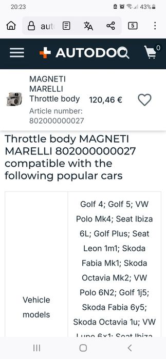 Clapeta acceleratie vw golf/bora/seat/skoda