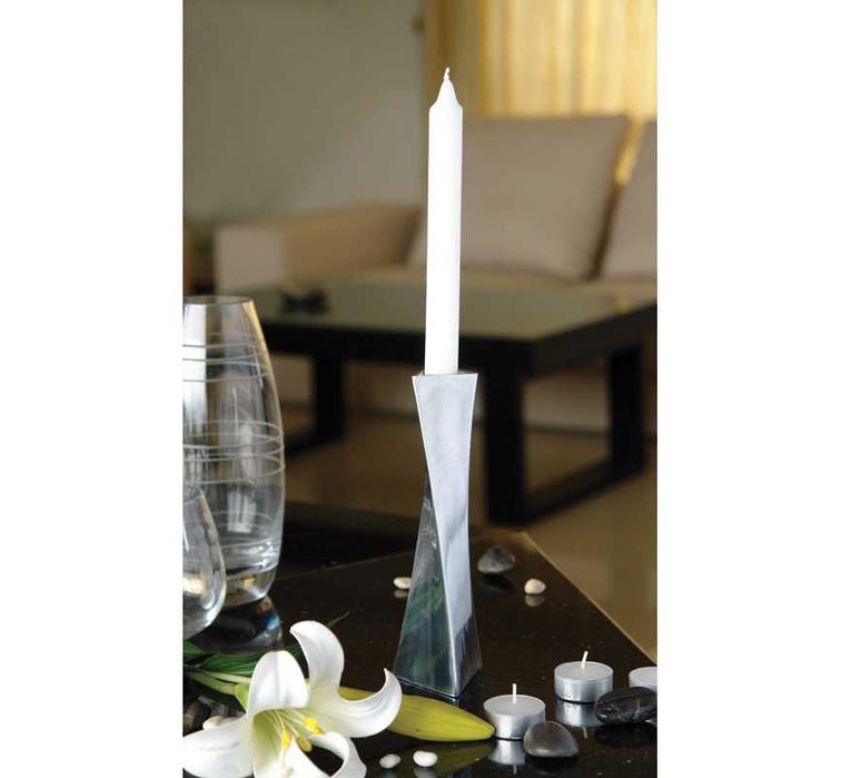 метален свещник антикварен, дизайнерски, стабилен масивен хром