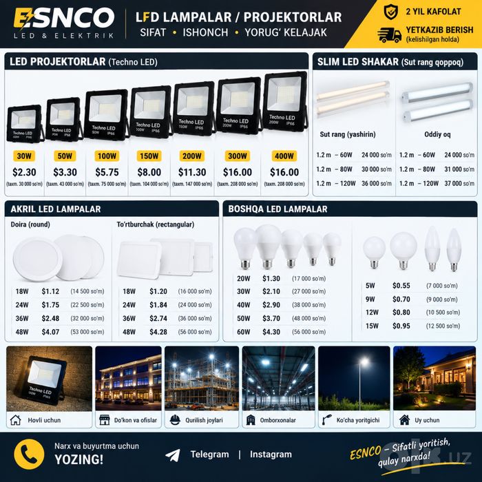 LED projektorlar va lampalar