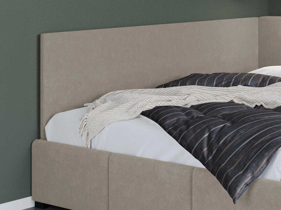 Pat Tapitat de colt Avelis Bej cu somiera fixa