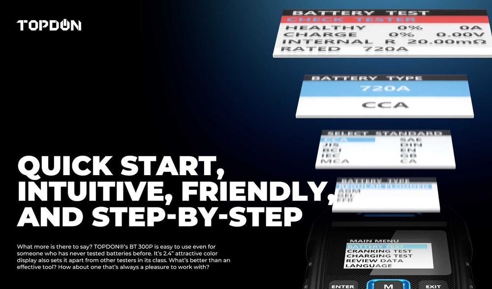 TOPDON BT300P – Професионален тестер за акумулатори 12V с принтер