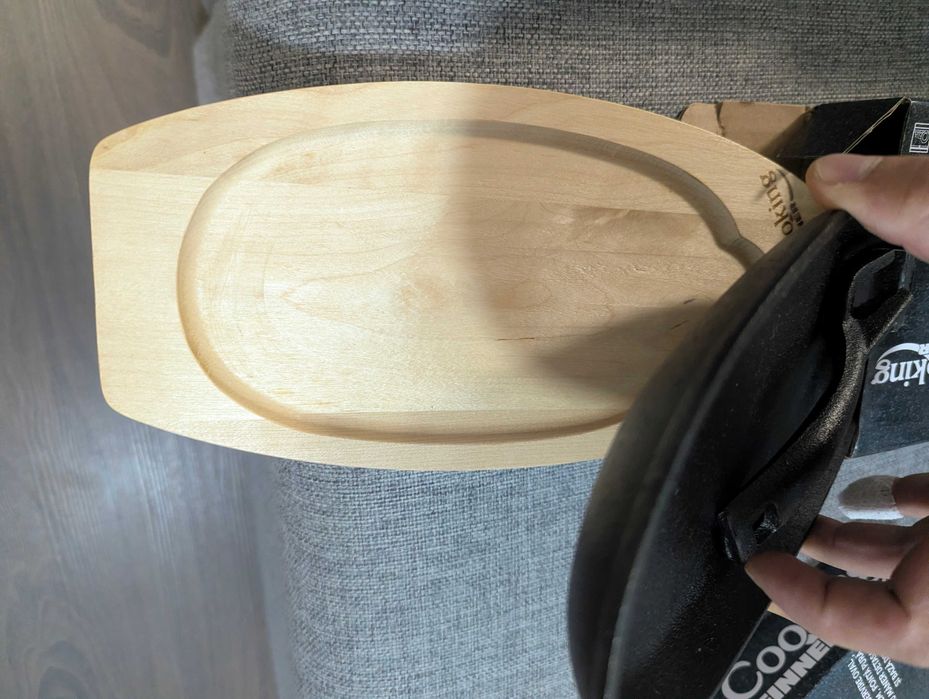 Heinner Platou Servire Fonta Oval cu maner detasabil si baza lemn 24x14cm