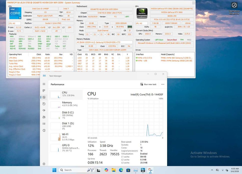 PC Gaming Intel Core i5 14400F RTX 5060 32GB RAM
