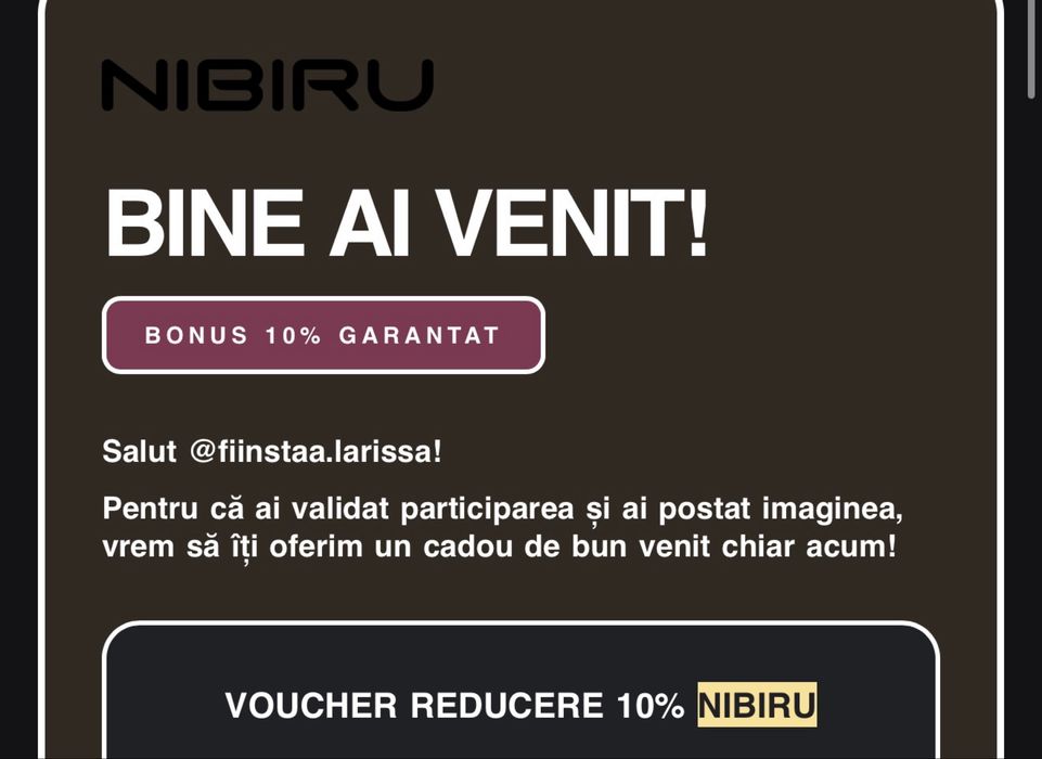 Cod reducere 10% NIBIRU 100% real