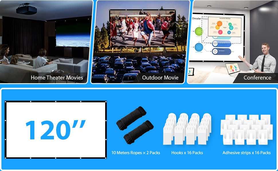 Ecran de proiectie LEORFI 275x156cm sau 336x190 cm 4k,1080pm16:9