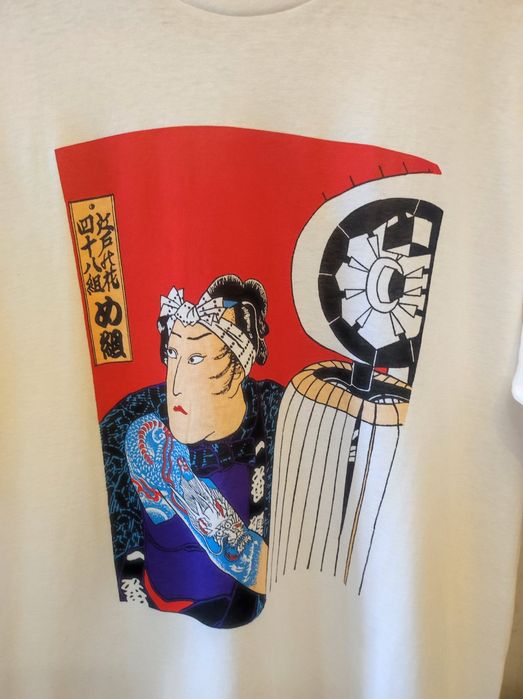 Vintage 90s Edo Ukiyo Fireman Woodblock мъжка тениска