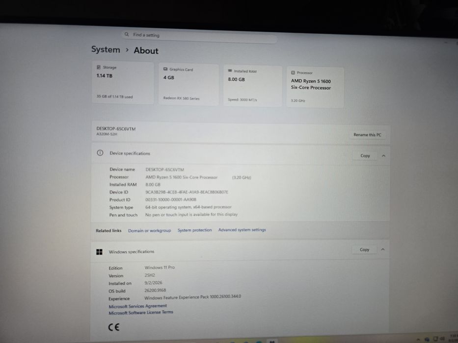 PC Gaming Ryzen 5 1600 / RX 580 / 8GB RAM