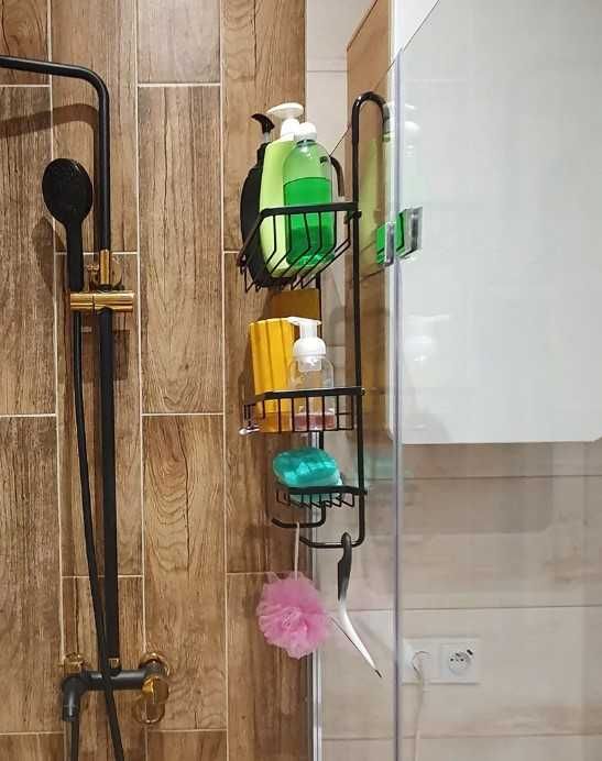 Рафт за баня без пробиване, 3 кошници, черен Loft дизайн