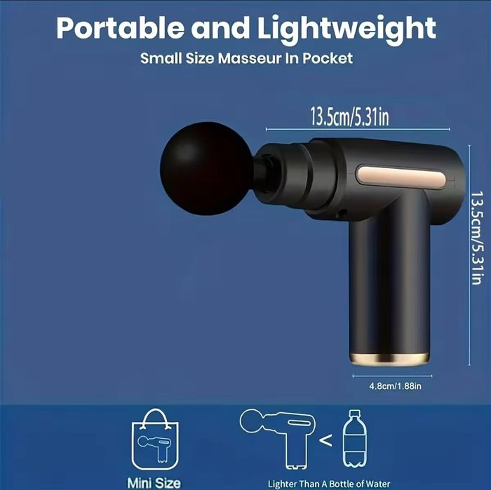 Масажор Безжичен Масажен Пистолет с LED, 4 приставки и 32 Степени