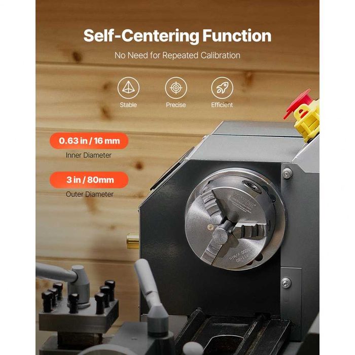 VEVOR Mandrina strung auto-centrare 80mm 3 si 4 falci prindere