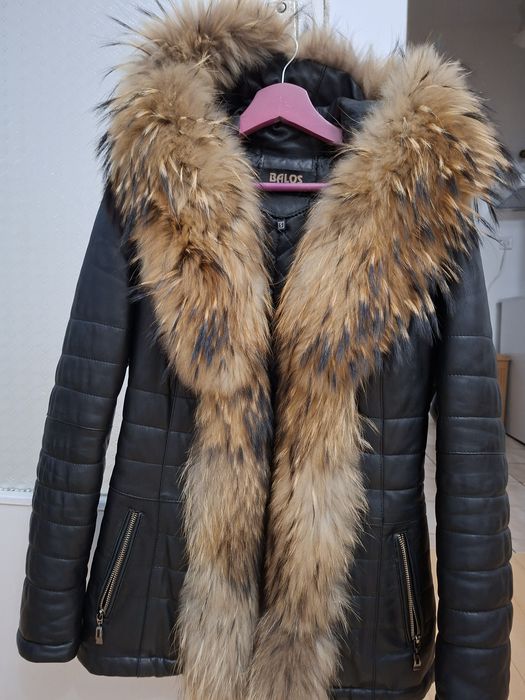 Палто естествен косъм и кожа. Много добро състояние