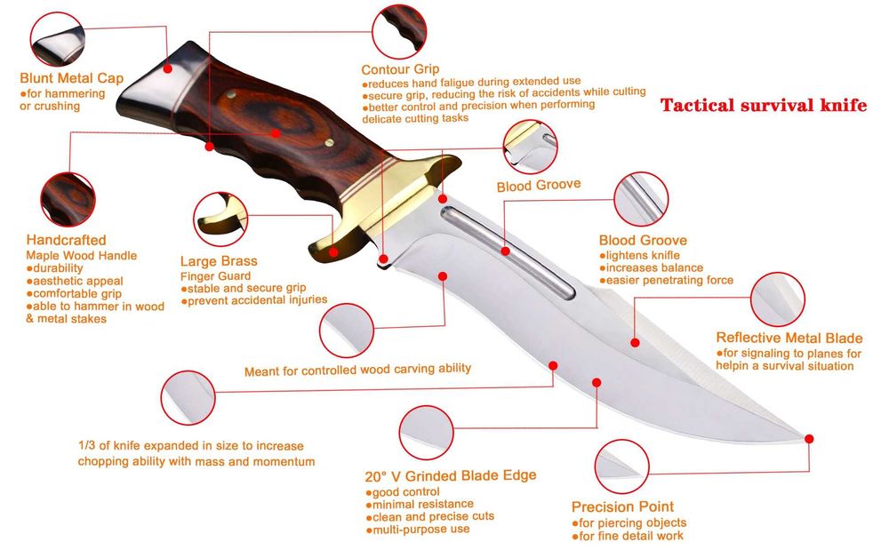 Ловен нож с кожена кания Full Tang Цяло парче метал HTWM-102