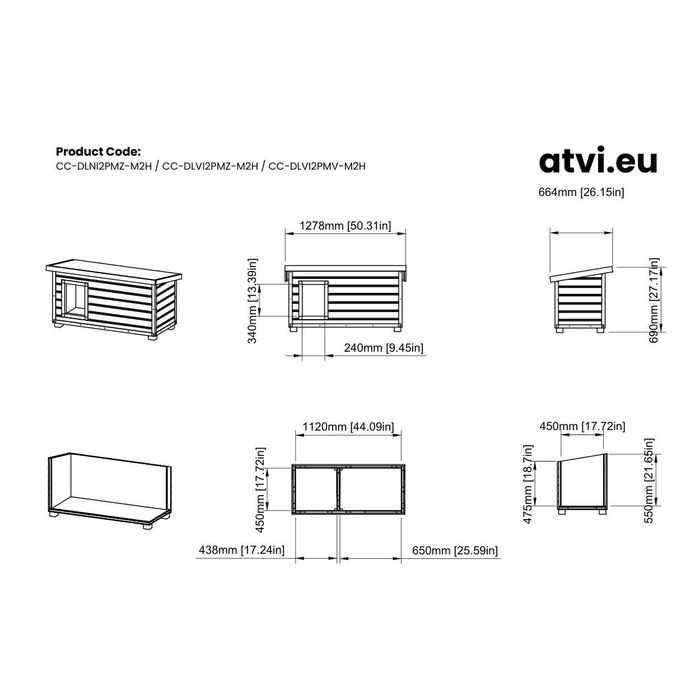 Cusca Caine Lemn cu Hol Doua Camere Izolata 4 cm Profile Metalice Antiros Vopsite - 3 Marimi - Fabricat in Romania - atvi.eu