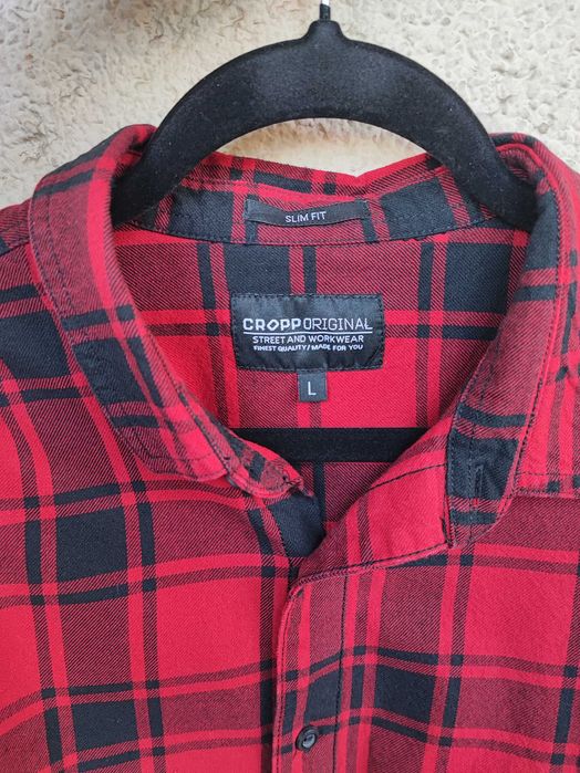 Cămașă Cropp in carouri roșu-negru, bumbac gros, slim fit, mărimea L