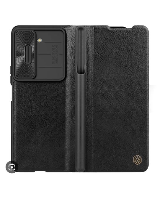 Samsung Z FOLD 4 5 - Husa Nillkin Flip Cover Case Neagra Piele Fina
