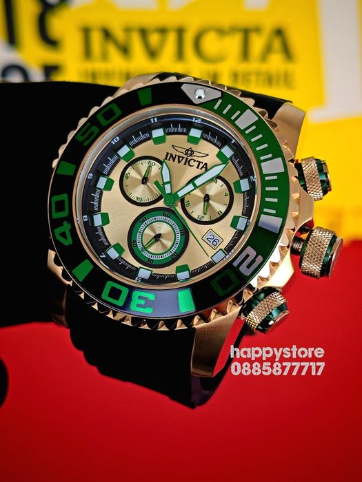 INVICTA Seahorse Green/Gold 52 mm, Инвикта нов ръчен часовник