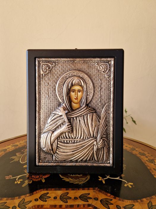 Чудесна антикварна сребърна икона със сертификат и маркировка