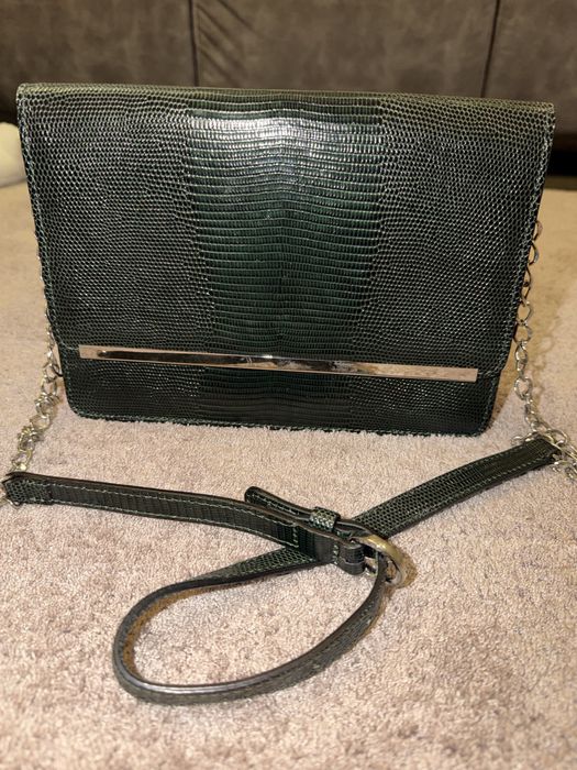 Geanta piele naturala, verde inchis Anna Cori