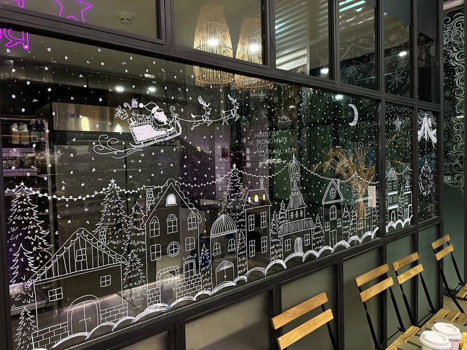 Рисуем на стеклах новогодняя роспись стекл