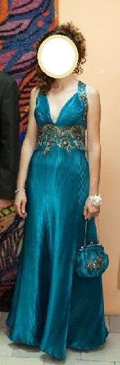 Официална рокля с чантичка - тюркоазено синя