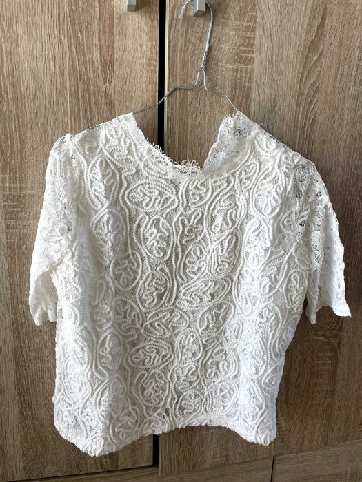 Дантелена бяла тениска, размер S