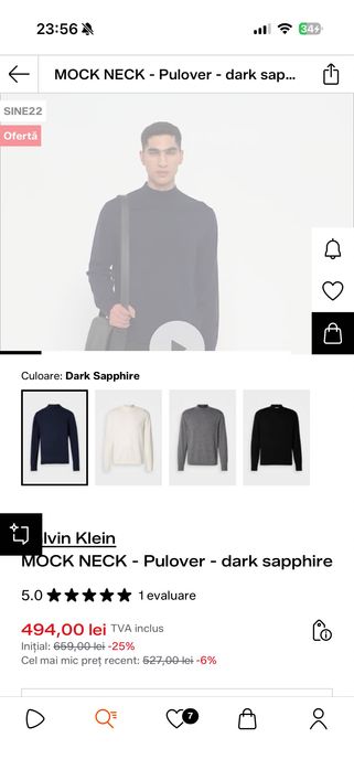 Pulover mock neck Calvin Klein lana merino marimea S