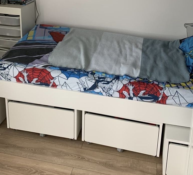 Pat copii/adolescenti Ikea Slakt 90x200 cm cu depozitare +somiera