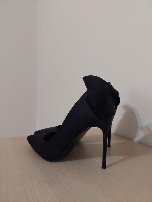 Pantofi dama eleganti negri cu funda toc stiletto marimea 39