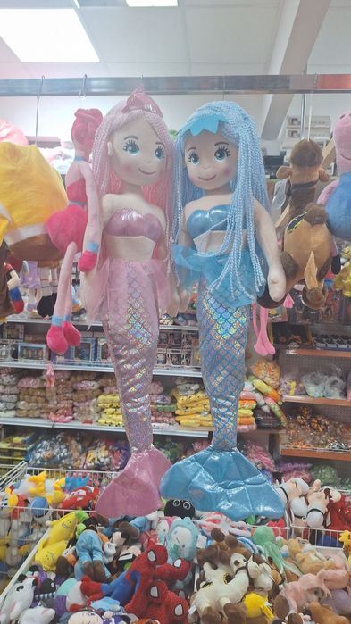 Голяма кукла Русалка, 80см Розова/синя , Голяма плюшена кукла Русалка